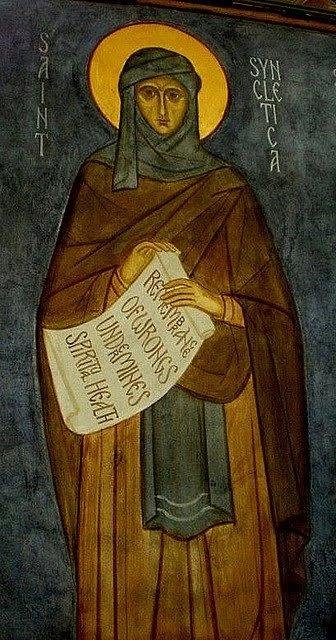 Our Venerable Mother Syncletike (4th c.)
    She was the daughter of wealthy and devout parents in Alexandria. Though much desired as a bride for her great beauty, intelligence and wealth, she showed no interest in any worl
