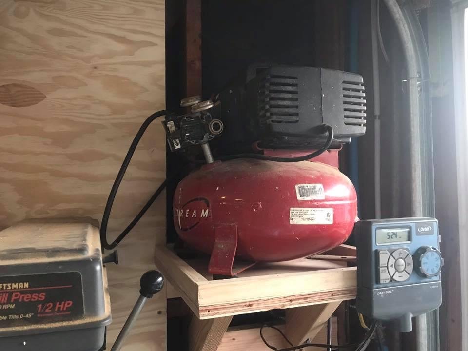Another add to the shop. Permanent compressor for the work bench.