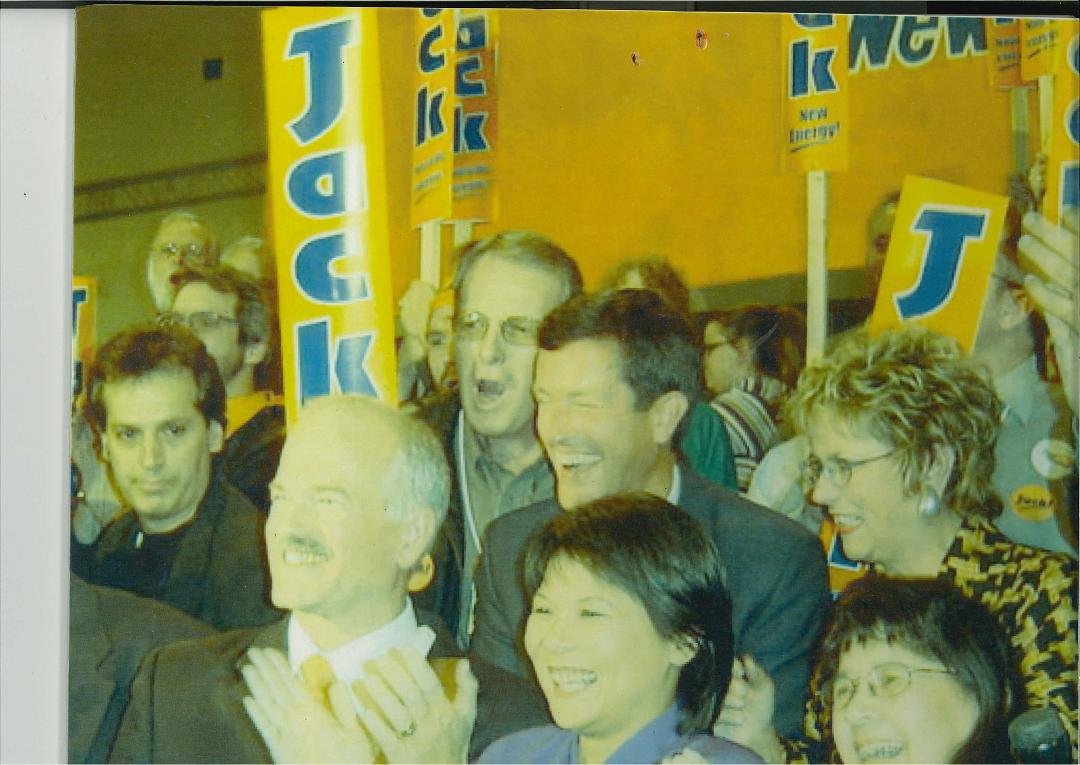 Thinking of Jack today and all he contributed, on the 10th anniversary of his death. This pic was when he declared the winner at the 2003 NDP leadership convention. I worked with him closely on many projects including th
