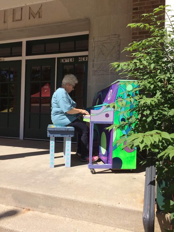 Mom playing piano at strawberry fest cedarburg
