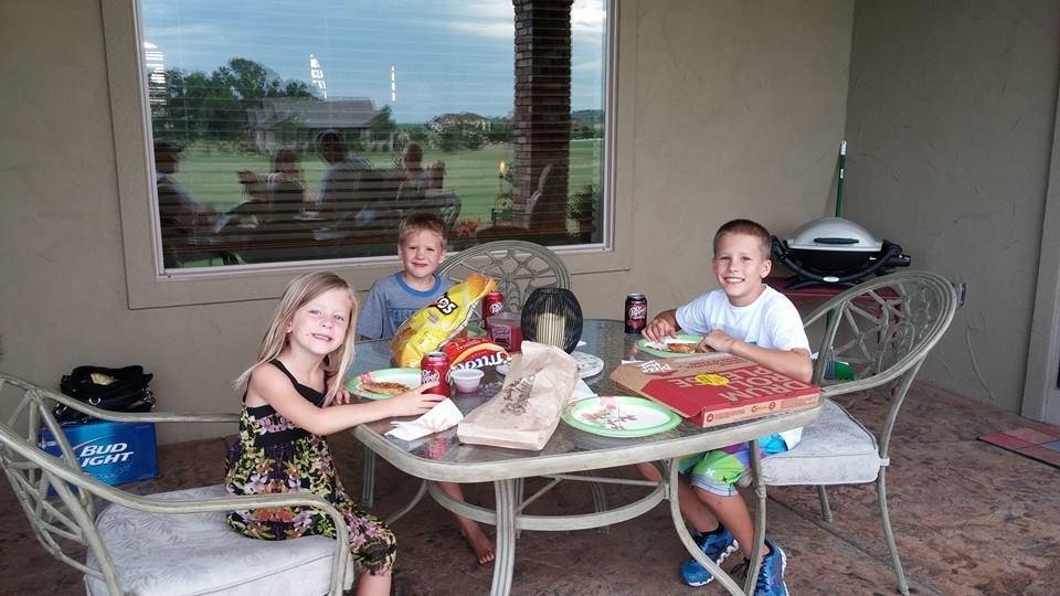 Pizza party!! Ryan, Jack, and Addie