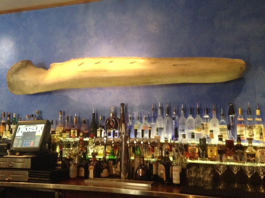 Whale jaw over fish house bar