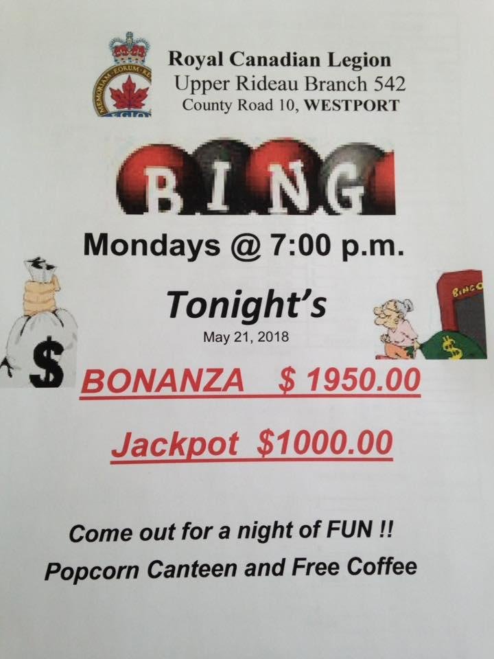 Yes there is a bingo at the Westport legion tonight!