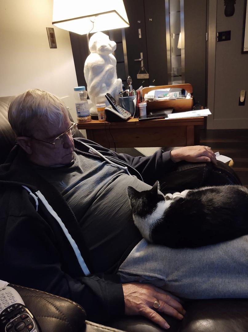 The hubs and his guard cat, Jewel