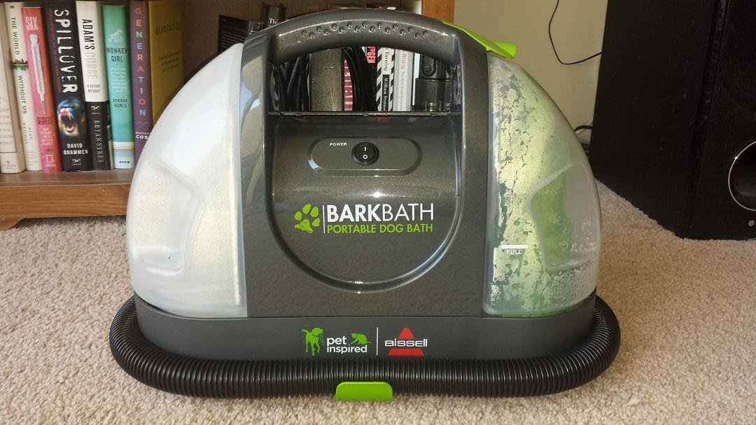 The Bark Bath System experiment was a success! It was easy to set up and use, and didn't get the floor (or me) all wet while bathing Faith. I was worried she wouldn't tolerate it because the unit is fairly loud and sounds l