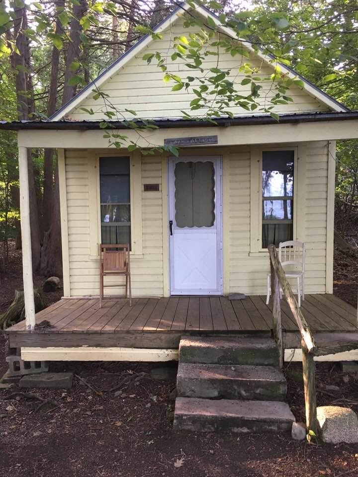 Our “ cozy little cabin for the week “ looking right at the lake first thing in the morning