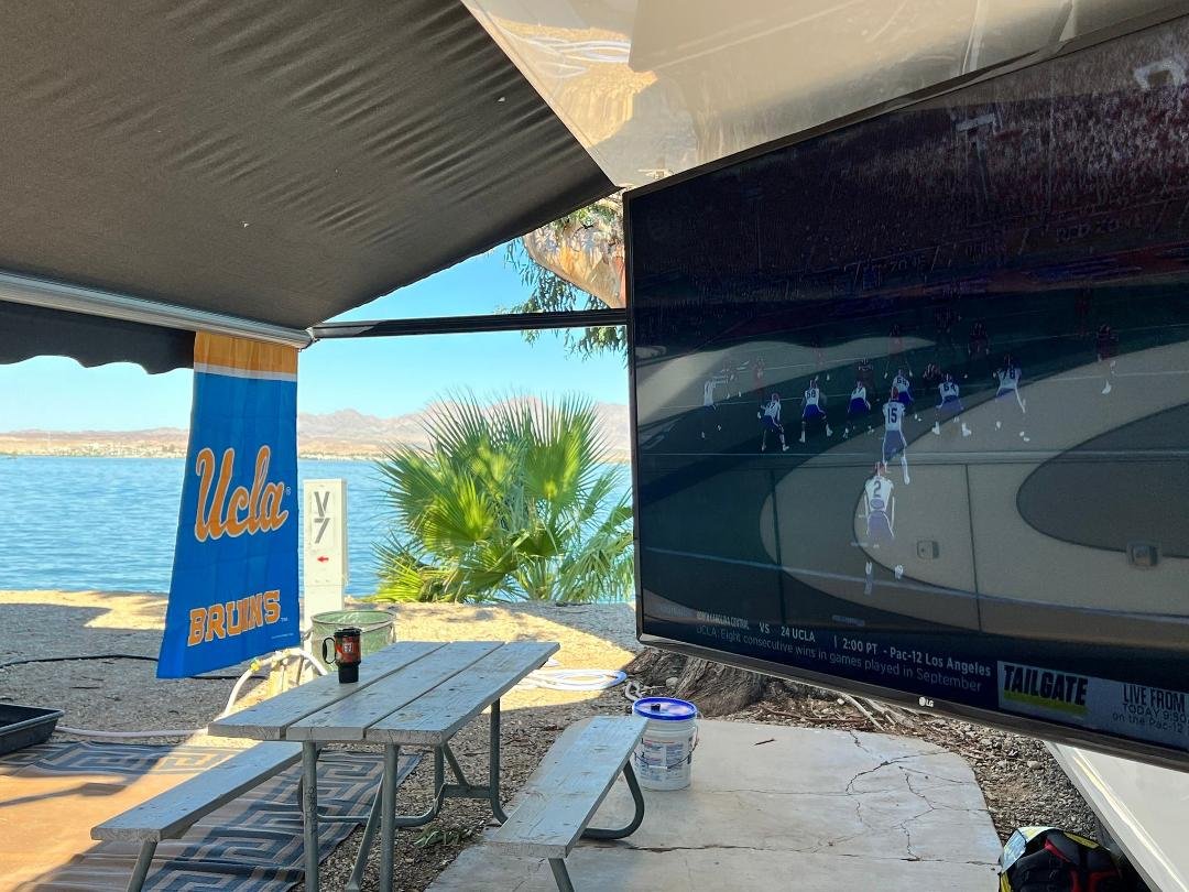 All set up to watch Bruins game, lakeside in Lake Havasu