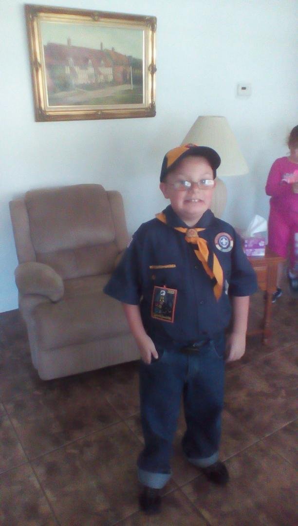 Will is all ready for the Cub Scouts Pinewood Derby