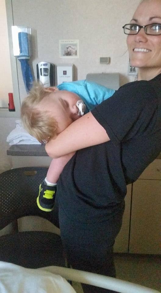 Carter completely worn out after a long night and no day nap. Great Grandma was able to see him which itself was a morale booster for her to keep fighting. Amazing something like that can perk a very ill person up.