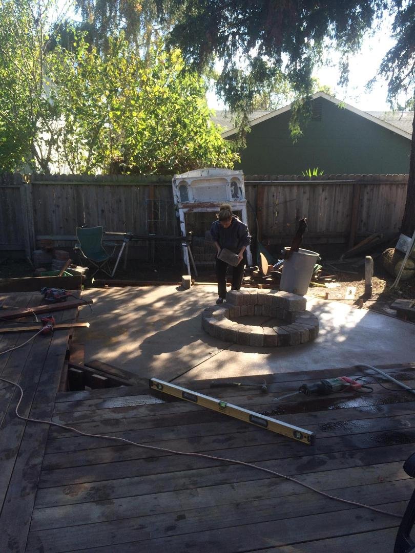 My beautiful wife building the fire pit.