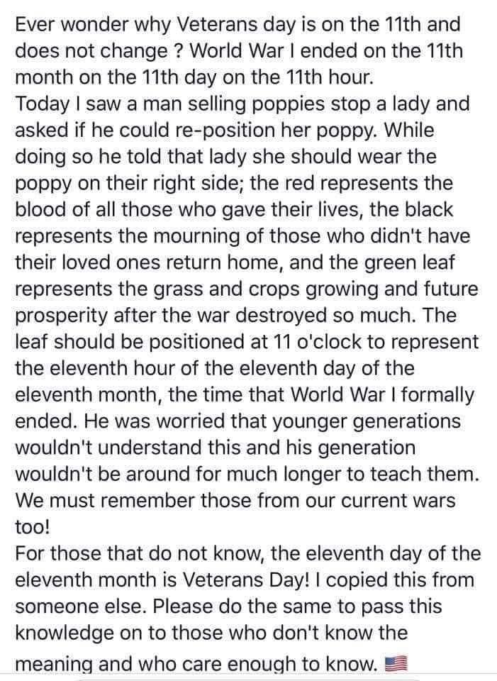I know it is late but I want to thank everyone who is a Veteran a Happy Veterans Day. Specifically to my husband Michael Humphries, my father, grandfather, two uncles, and my ex husband Sean Foster. This story is from a fri