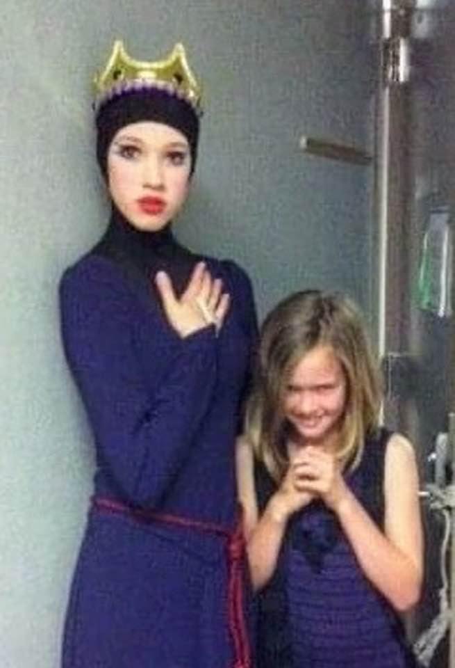 9 years ago. Hadley as Malificent the Evil Queen and Violet, who needed no costume to seem evil.
