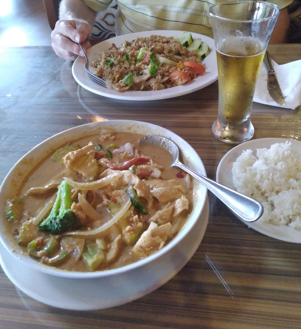 Thai Bangkok...High Point. Panang Curry chicken for me and Pork fried rice for Bob. Always so delicious !