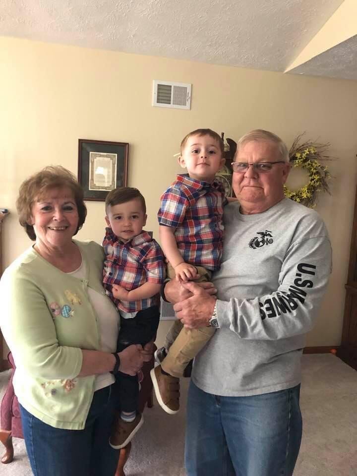 Connor and Cooper getting ready for their Easter egg hunt — I see one in the corner 🤗