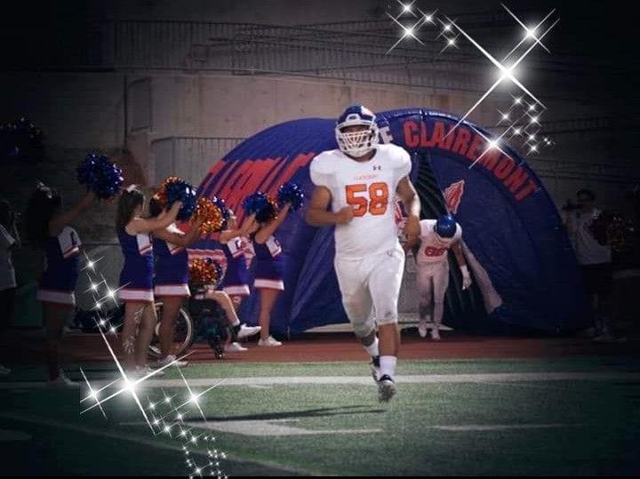 Congratulations to my Grandson Demetrio-the oldest of 4. He is #58 at Clairemont High. The CHEIFTAINS just won 60-20 against San Ysidro High at their Homecoming game AND he won as Homecoming King! This is Clairemont High's