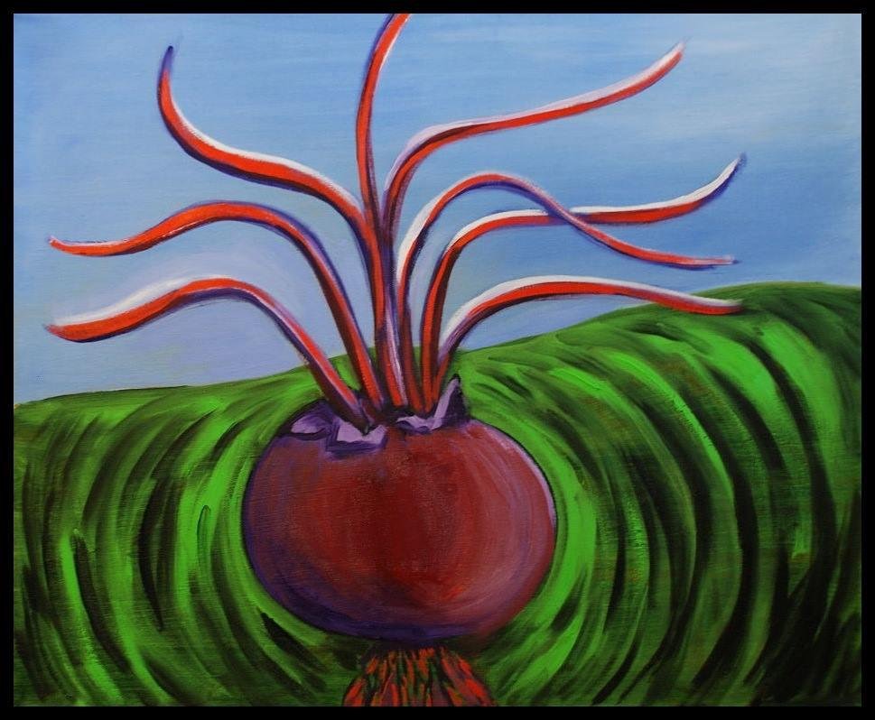 One of my more obvious failures. I had the intent of commenting on the condition of evil in the world being "Perennial Hate." I wanted to say something important, al la "Guernica." Alas, what I got was a red turnip with st