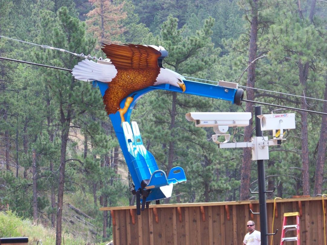 This was a zip line at the Rushmore Cave. We did not do this do to
warning about bad backs or necks, we figured we let younger folks
try this. Head back to Wisconsin tomorrow to spend the day with
with Grandma and Gran