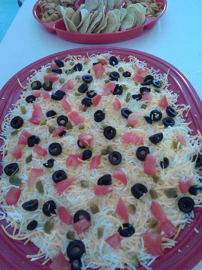Mexican dip and chips ready for the International supper!