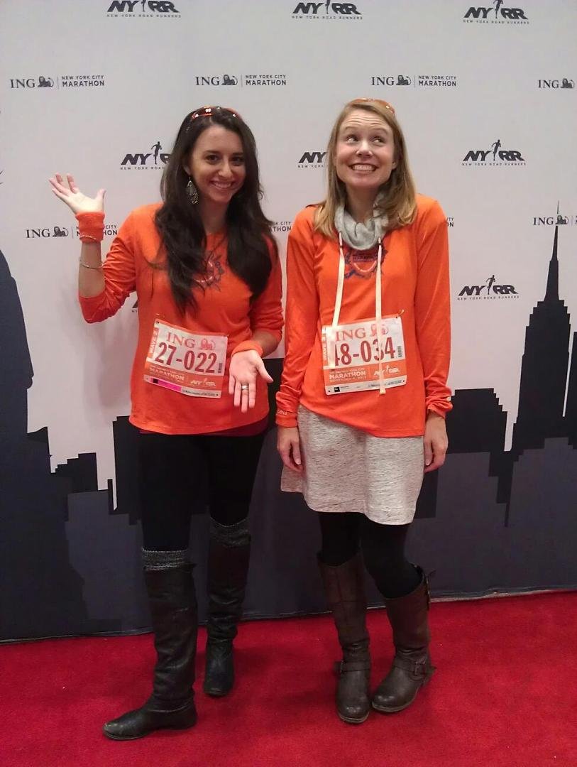 Julie and Carrie in their NYC Marathon shirts....so proud of these young women!!