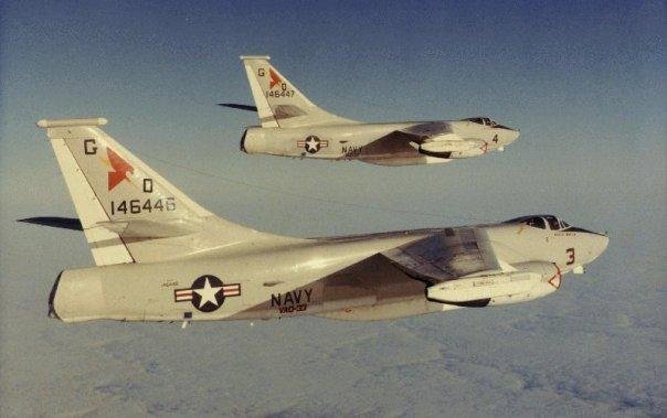 ERA-3B Skywarrior. Squadron VAQ-33 SOCAL Det fall of 1983. Young LT Harrell flying formation on the Wing Commander.