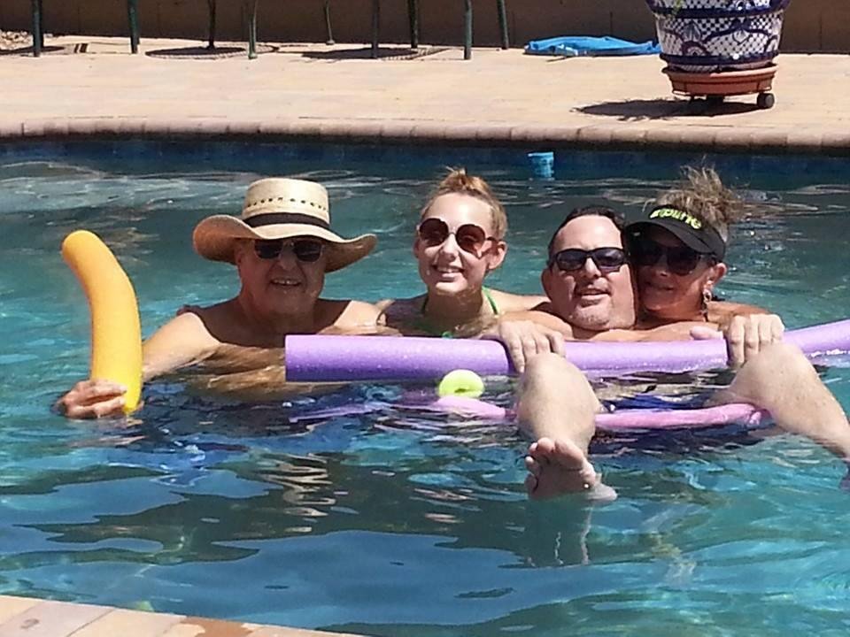 Tom, Cullen, Tim, Teri in our pool on the 4th!!