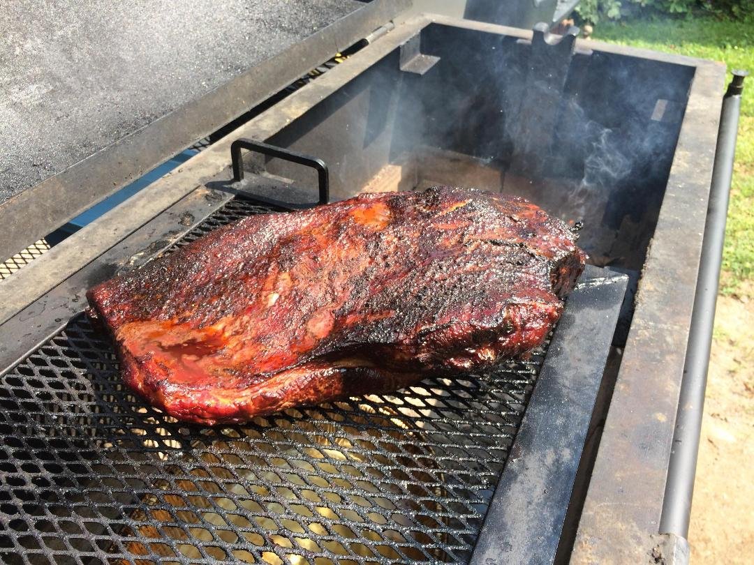 Three Little Piggies BBQ cooking beef brisket for a birthday celebration this weekend, brisket from Coneybeare’s Butcher shop in downtown Minden 🍖