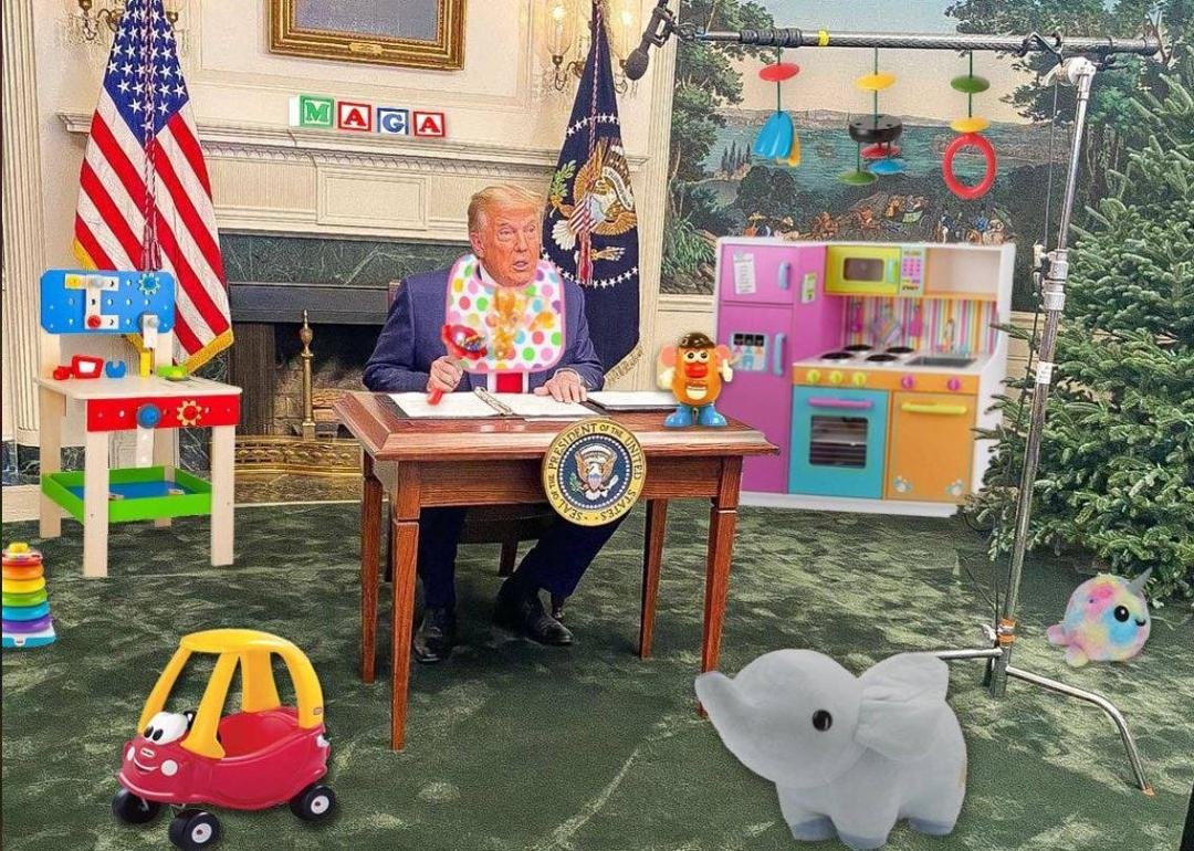 Trump at kids table Thanksgiving; "Don't talk to me that way. You're just a lightweight. Don't talk to me that — I'm the president of the United States. Don't ever talk to the president that way, Ima big boy!"