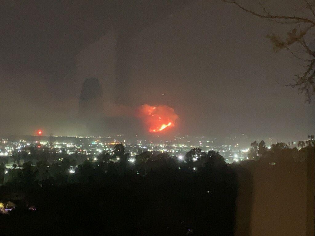 We are fine, and not in any immediate danger,  but here is the view from my friend's house in north Whittier.