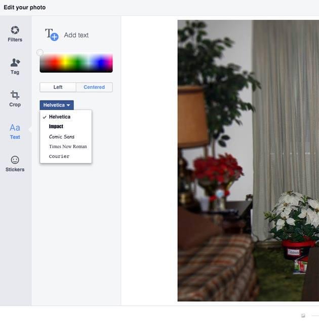 Dick, This is the photo editor Tool panel. Click on the color you want your text to appear as. Then click on the Crop tool and a grid will appear on the photo. Drag one of the grid's corners to crop the photo. Notice also t
