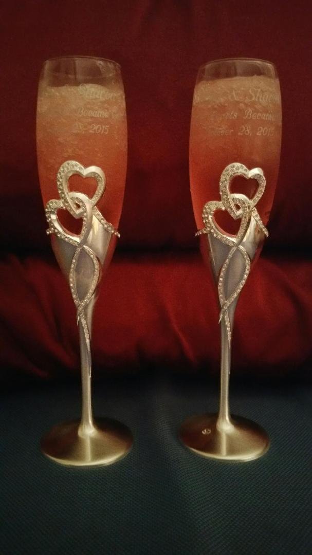 Rays brother and sister in law Marvin and carol gave us these engraved goblets for our wedding. Engraved
Ray & sharon
Two hearts became one
October 28, 2015
