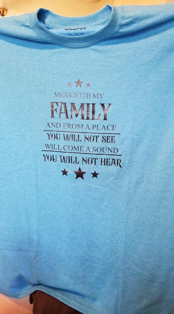 Here's my newest shirt my niece Jade Evans Mendoza made for me from Never Jaded Designs. She can make anything!