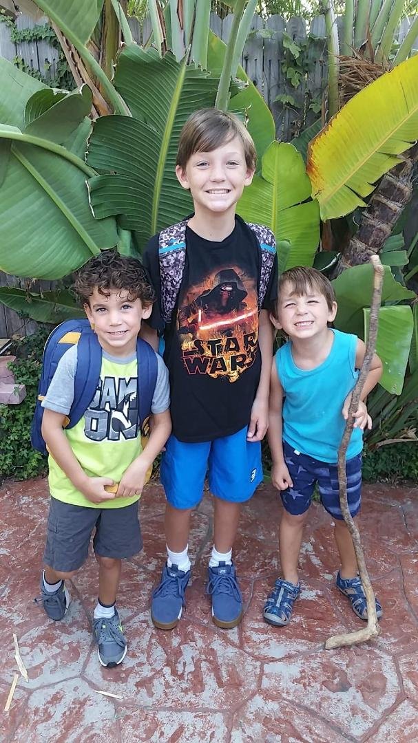 Mason and his two little brothers. First day of middle school (6th grade) for Mason. First day of kindergarten for Lincoln (left) and return to preschool for Sawyer (right).