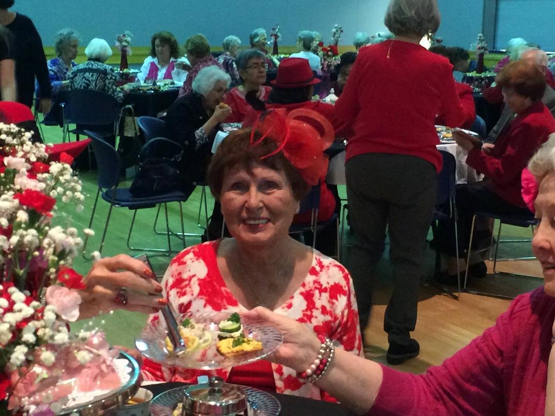 At the Tea with mom, Mrs. Boudreau, Mrs. Chronister, Mrs. Peggy Pyle, & Mrs. Merris.