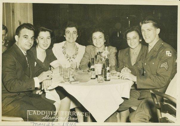Laddins Terrace, Stamford, Ct. May 1945
L to R Uncle Joe, Unk,Aunt Josie Pavia, Aunt Fran Lorusso, Martha Desalvo (My Mom) & my mom's date. Does anybody know who that is? They were stationed at Ft Slocum at the time.