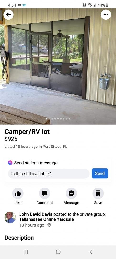 Nancy Argenziano, You a post about cost of an RV. look at this month rental cost for a space.