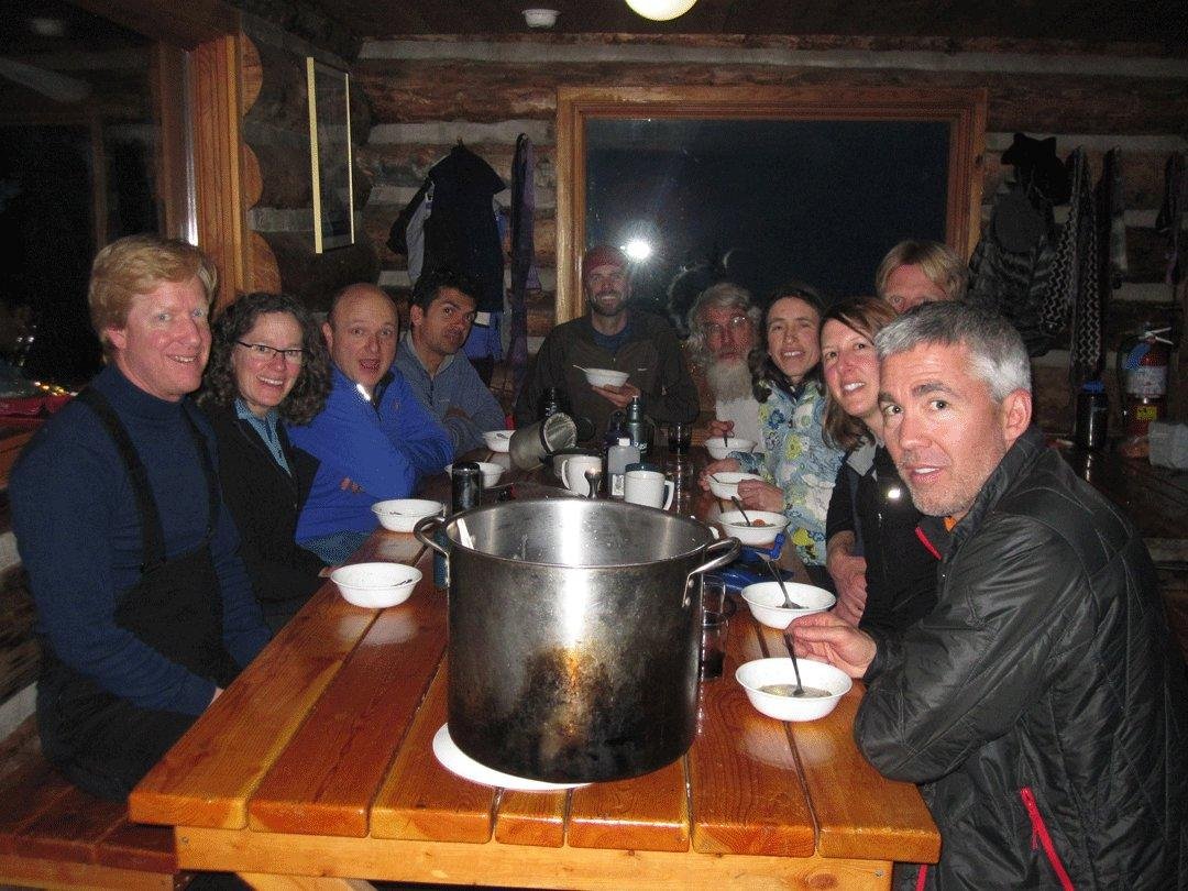 Full value hut trip to Margy's - Bob dislocated his shoulder on the way in, fully-loaded avalanche slopes in whiteout conditions on day 2, and nearly put out my eye with a tree branch. But still great fun with a great crew,