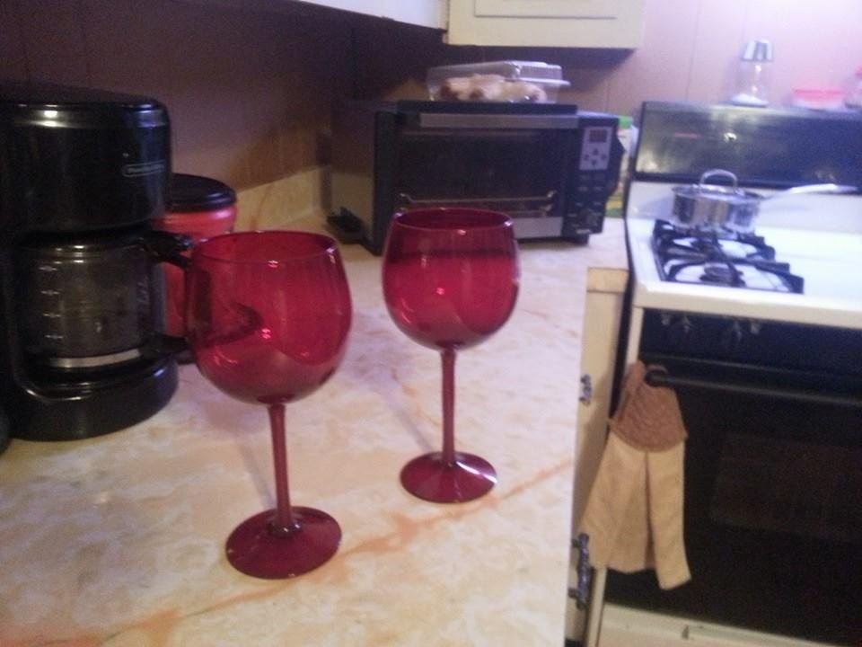 I found some beautiful red wine glasses for one dollar