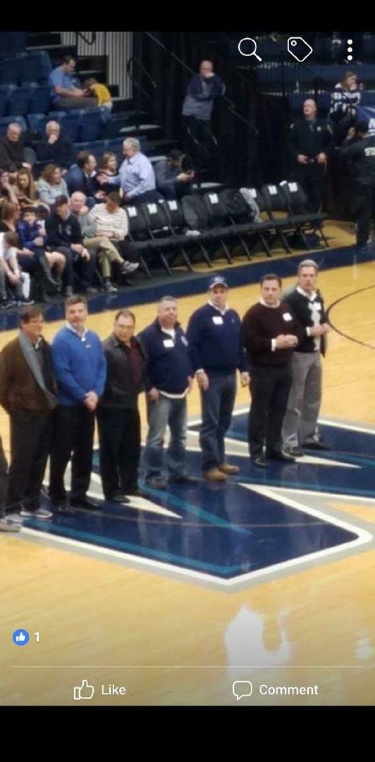 A nice honor and a great night being recognized at halftime of last night's Monmouth U  BB game with some of my teammates and coaches from our 1977 Championship Baseball team recently voted into the school's Hall of Fame 😁