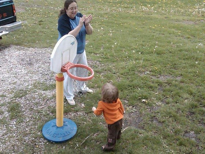 My mom and trace playin bball