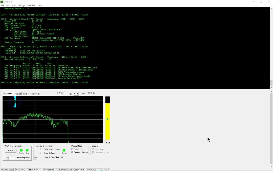 Even in the snow were getting good downlink from Inmarsat 97w