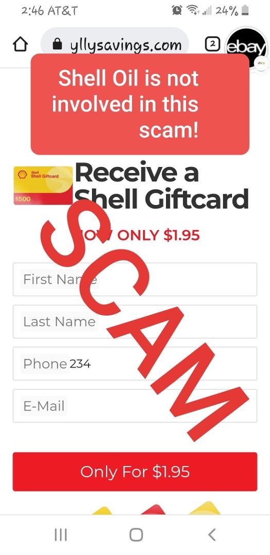 If you receive this SHELL OIL GAS CARD SCAM PLEASE DO NOT ANSWER IT. SHELL OIL IS NOT INVOLVED IN THIS SCAM THE ARE NOT OFFERING A SHELL GIFT CARD F0R $1.95 the is a fake card you will not receive anything but a headache an