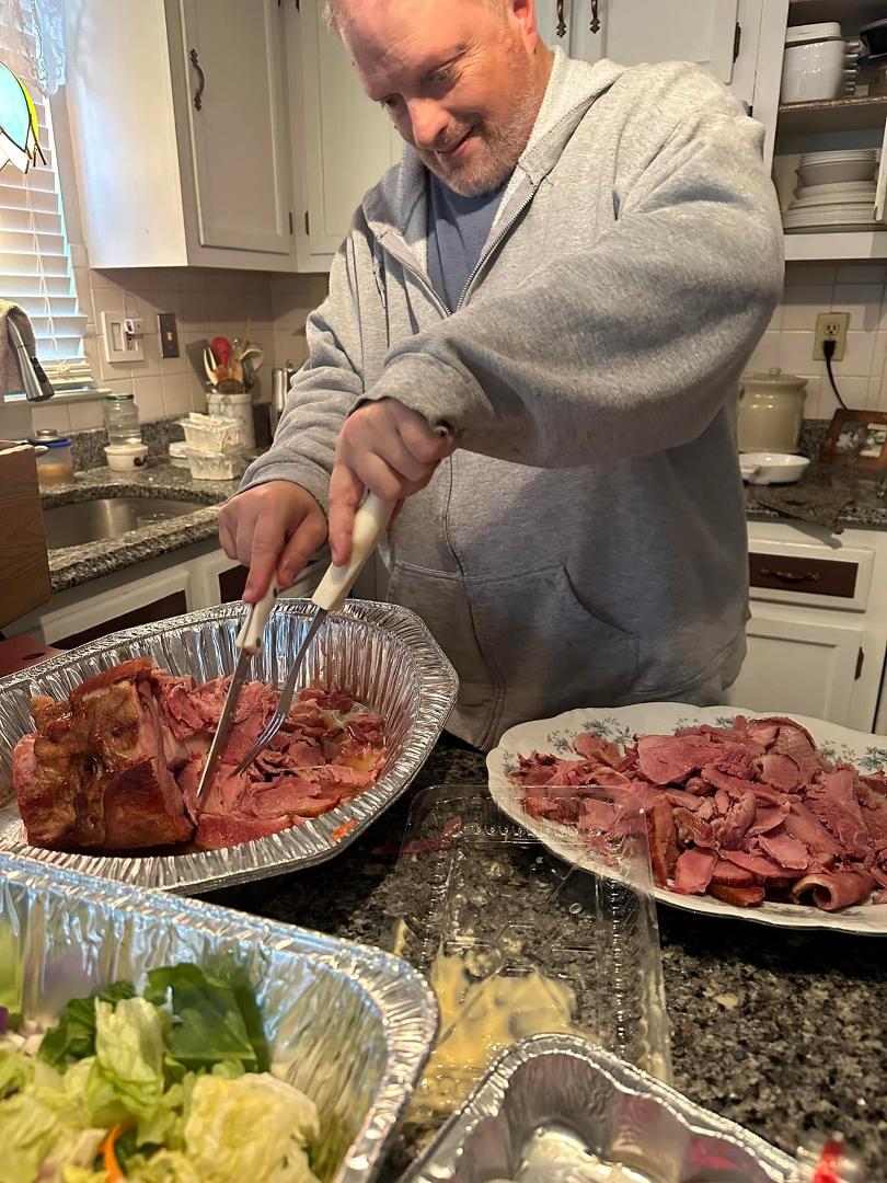 Cutting the Christmas ham!