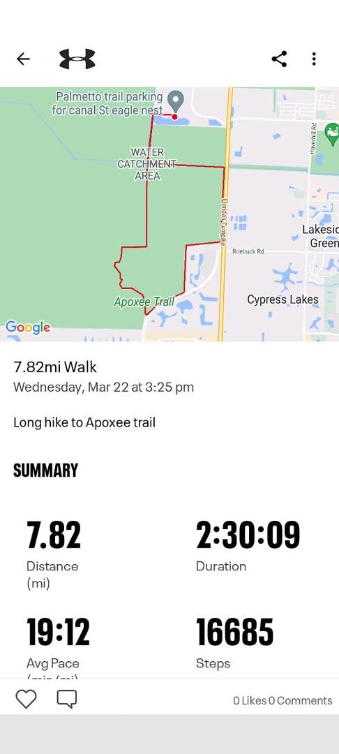 Took a stroll after work. 19 min 12 seconds average pace for almost 8 miles. Took Lcitrulline and L Arginine before walking, it definitely makes a big difference. Actually feel good but I'm dead tired. I wonder why? May