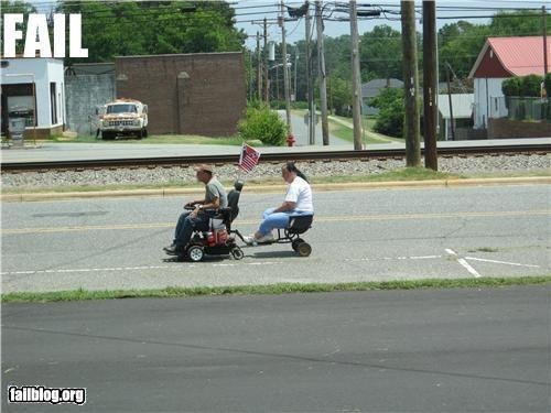 Now that he has his very own Hoveround, She doesn't want to walk either!