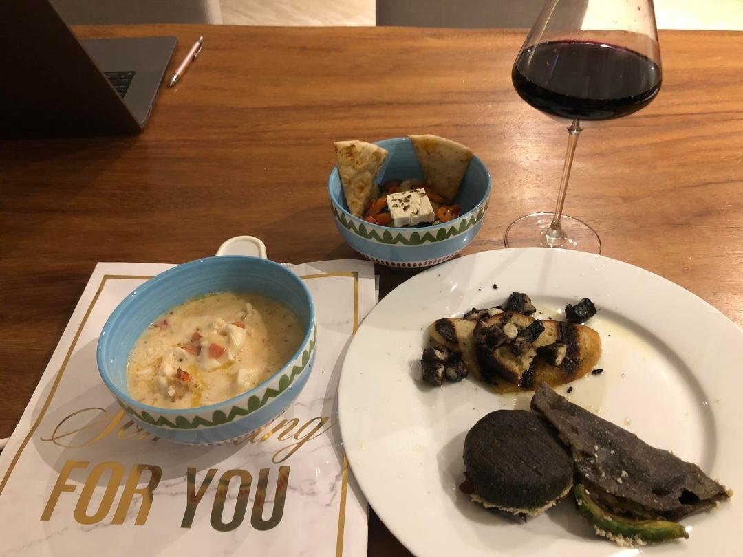 Last of the leftovers (I made quick work of these items sent home from Muses on right, and Javi’s lobster from Punta Corcho in a coconut cream broth on left)