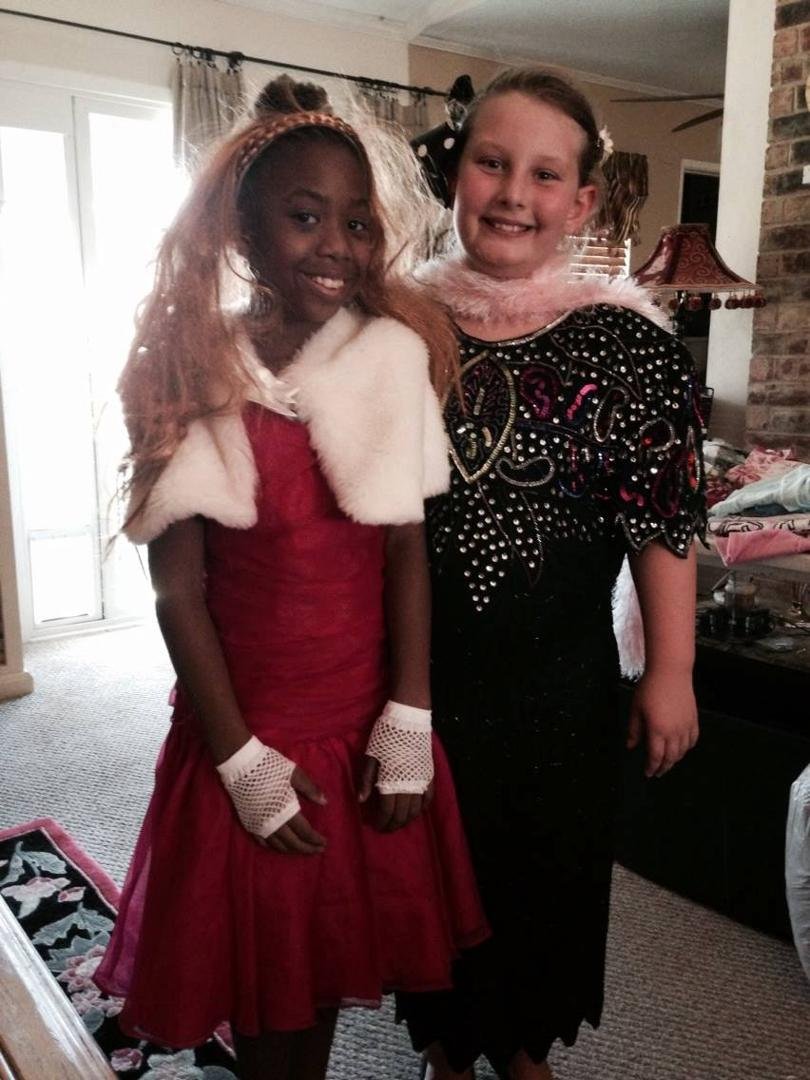 Kirsten and Davyana playing old fashion dress up!