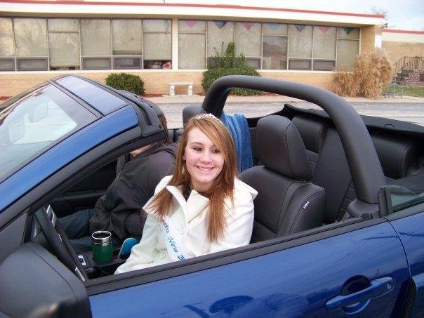 Shelby Burnett in a 2008 Shelby Mustang, Loaned by Mike Kehoe Ford of Jefferson City, New Bloomfield 2009 Christmas Parade. Shelby is not driving here, just sitting in the heated seat.