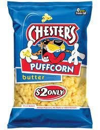 Hokey smoke, Bullwinkle, I just tried a new popcornish snack called 'Chester's Puff Corn'. They look like packaging peanuts but they taste really buttery and there are no kernels at all; and I do not want to know what and/o