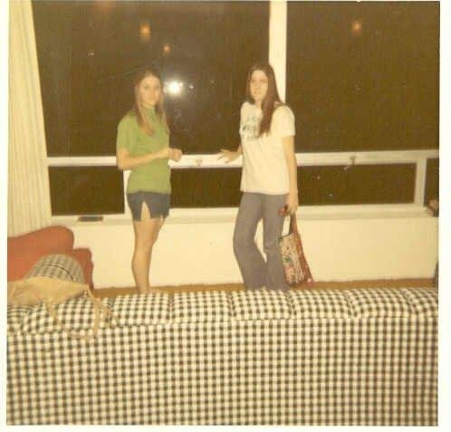 1971 - Patty Thomsen and Caroline Dean - heading out on a hot summer night in Austin
