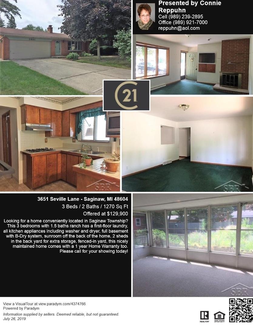 Feature of the Week - 3651 Seville Lane. Conveniently located in Saginaw Township 3 bedrooms, 2 baths, 1st-floor laundry. All appliances even the washer and dryer included, sun-room off the back of the home and 2 sheds fo